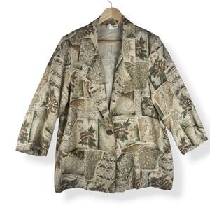 Vintage 90s Alice Stuart Blazer‎ Womens Size 18 W Grannycore Cottage Linen Blend